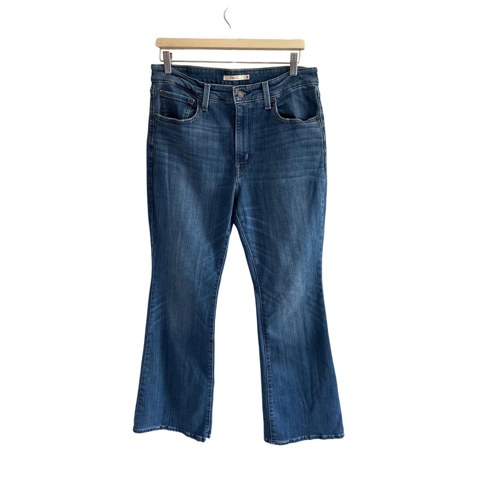 Levis 726 High Rise Flare Jeans Womens 32 Blue Medium Wash Denim Stretch